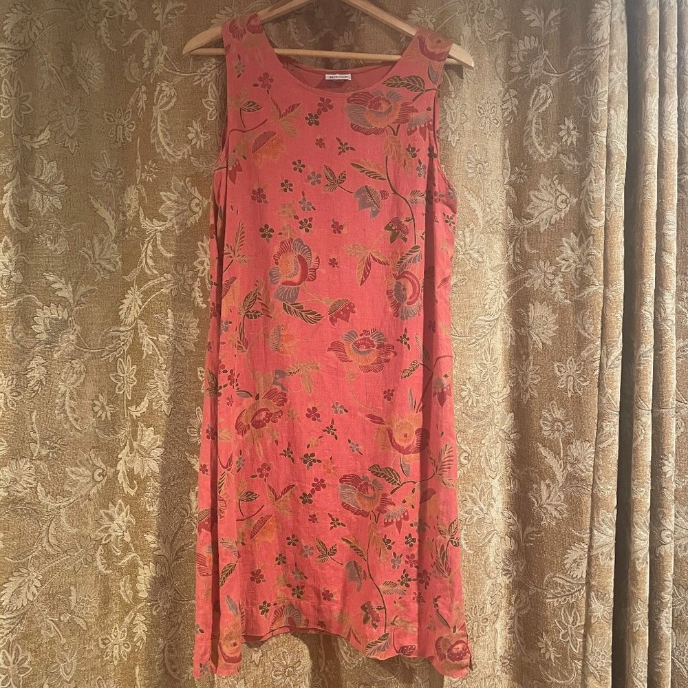 Habitat Sheath Linen Midi Sleeveless Dress Pink/Salmon with Flowers M USA